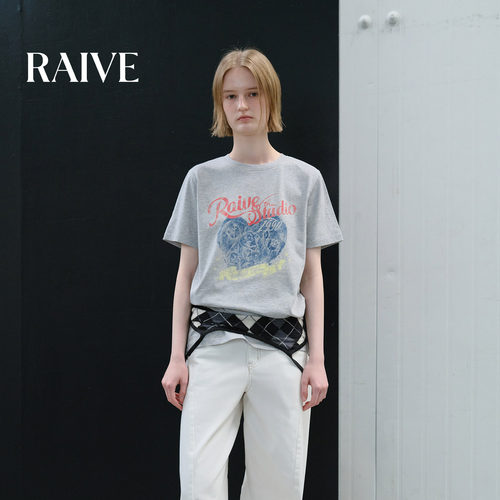 RAIVE蓝色玫瑰爱心印花短袖T恤