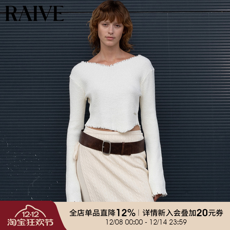 RAIVE不对称下摆短款毛针织衫