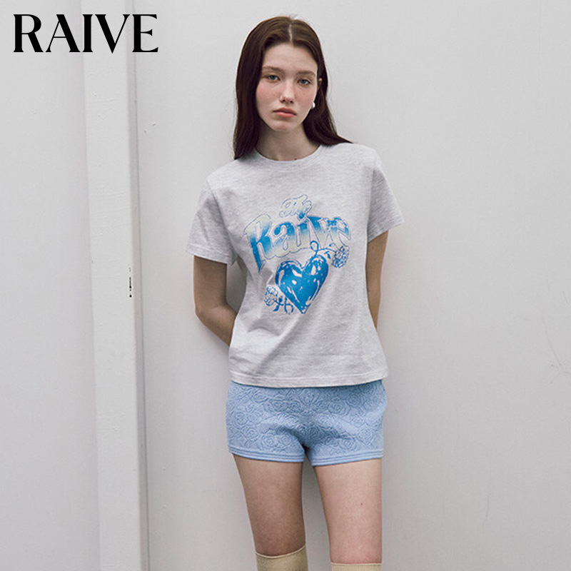 RAIVE印花复古字母爱心图案T恤