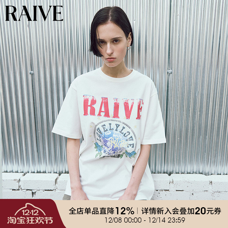 RAIVE玫瑰撞色印花短袖韩版宽松T