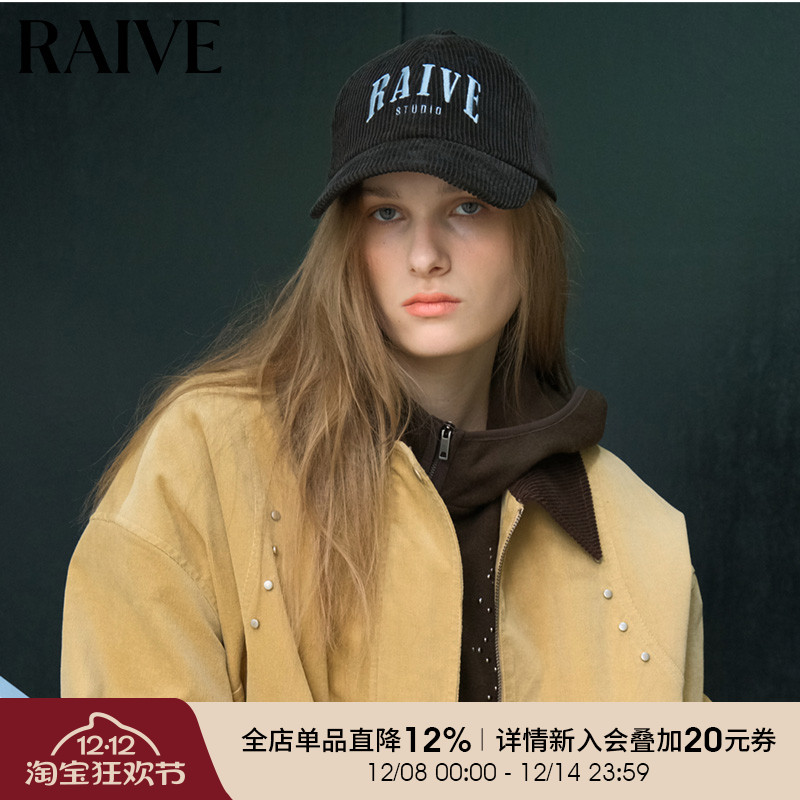 RAIVE纯色logo灯芯绒棒球帽