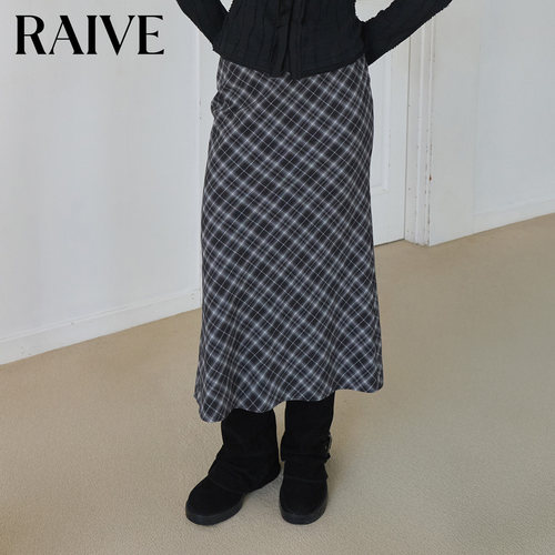 RAIVE格纹韩系半身鱼尾裙