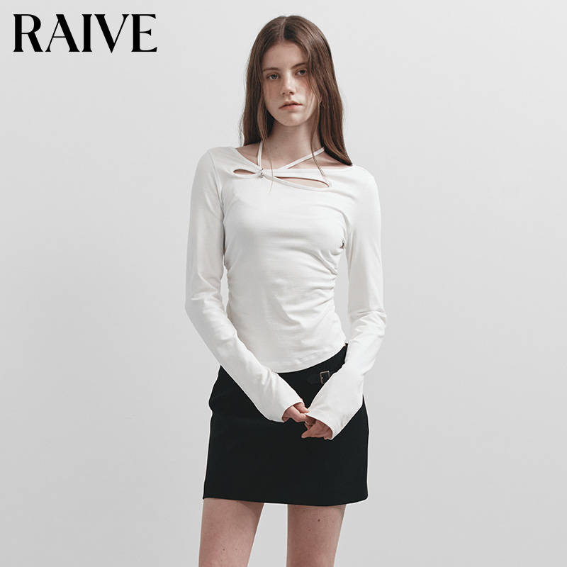 RAIVE系带设计修身显瘦长袖T恤