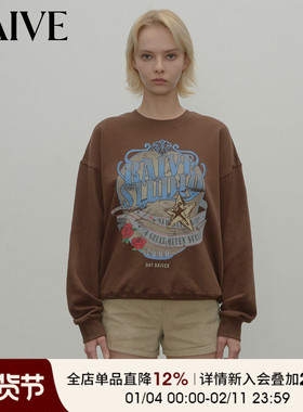 [博主同款]RAIVE音浪卫衣25秋冬新款女宽松落肩复古魔镜印花上衣