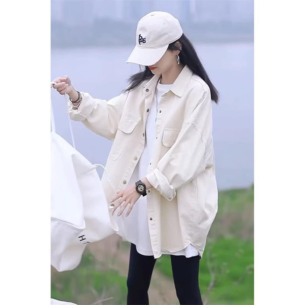 白色牛仔衬衫外套女2024年春秋新款宽松休闲薄款中长款上衣开衫