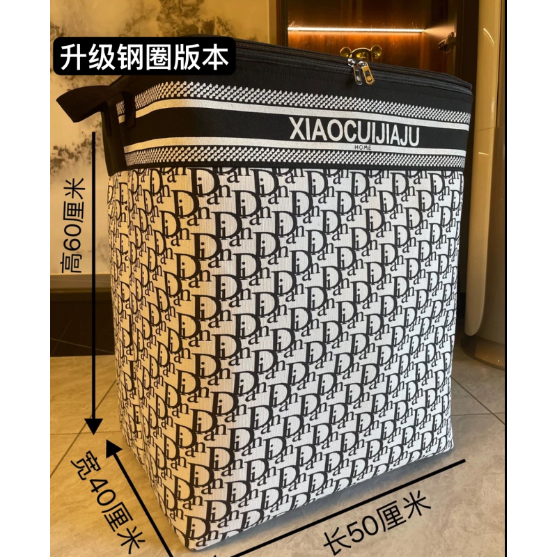 双拉链带钢圈三层加厚帆布收纳袋防潮防霉防水渍大容量搬家收纳袋