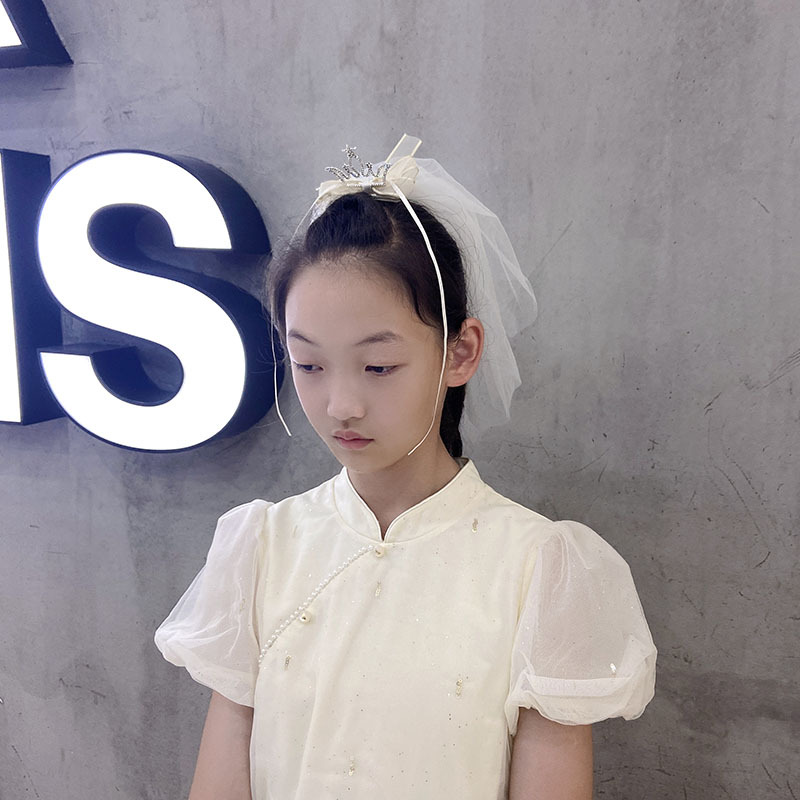 可爱女宝宝公主头纱发夹亮钻立体