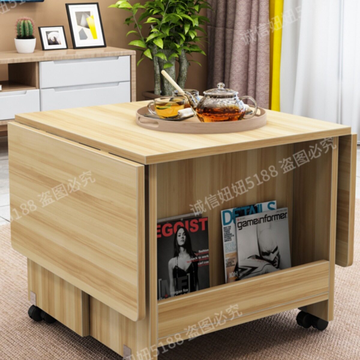 折叠茶几餐桌两用多功能小户型家用伸缩升降简约可移动茶几桌租w&