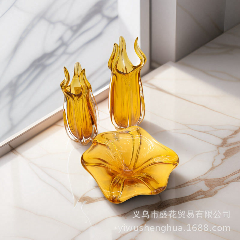 轻奢家居创意琉璃花瓶果盘水培装饰桌面客厅样板房插仿真花瓶摆件