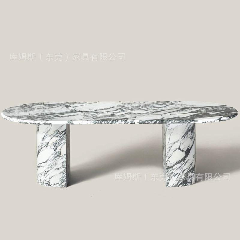 意大利大花白天然大理石餐桌设计师款别墅客厅家用轻奢简约饭桌