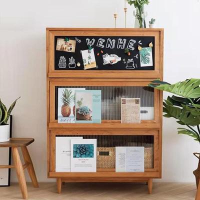 北欧简约实木书柜家用客厅靠墙收纳柜书房带黑板玻璃杂志展示柜