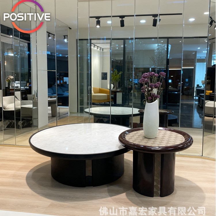 现代意式轻奢微晶石茶几组合客厅家用小户型设计师高级感圆形茶几