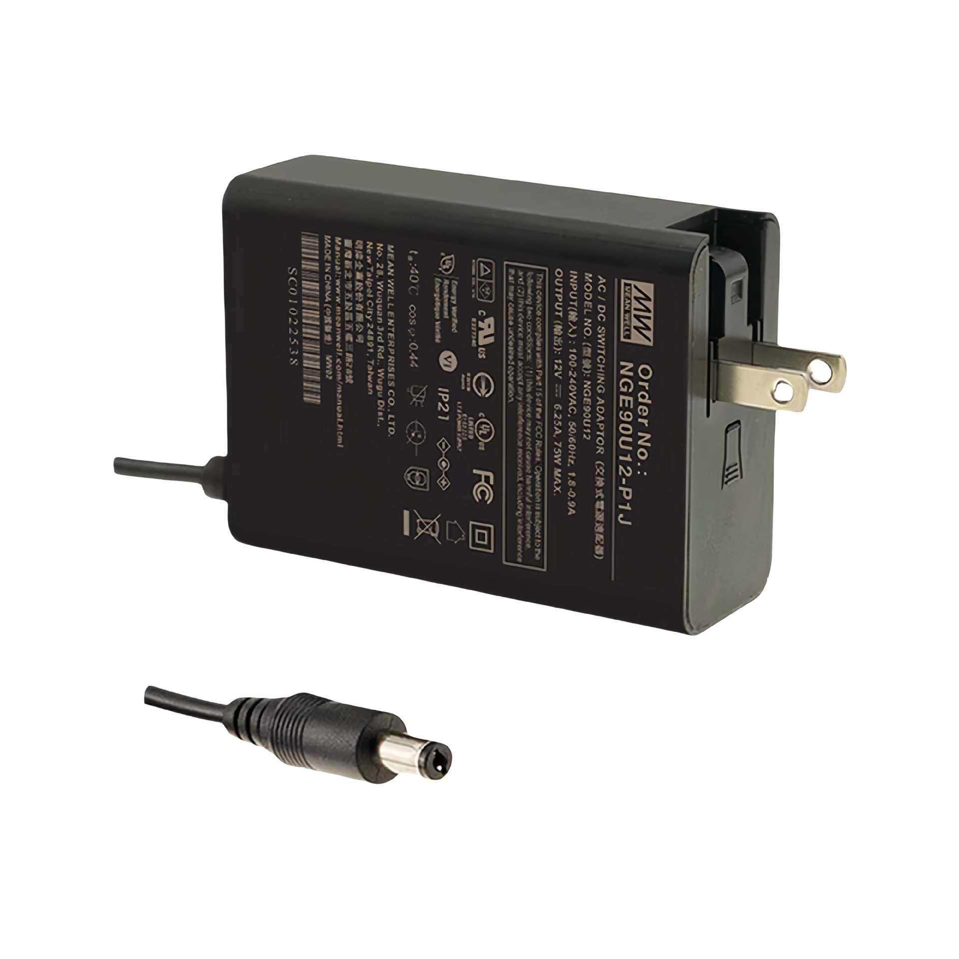 明纬电源NGE65U48-P1J壁挂式可换插头90W适配器