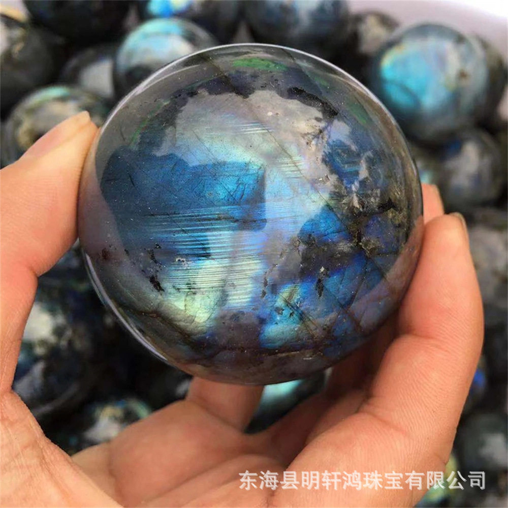 厂家直销天然水晶球天然拉长石球摆件灰月光石圆球原石摆件批发