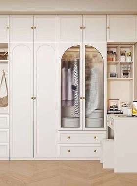 Tal轻奢奶油风法式衣柜书桌一体组合白色转角妆台大衣橱