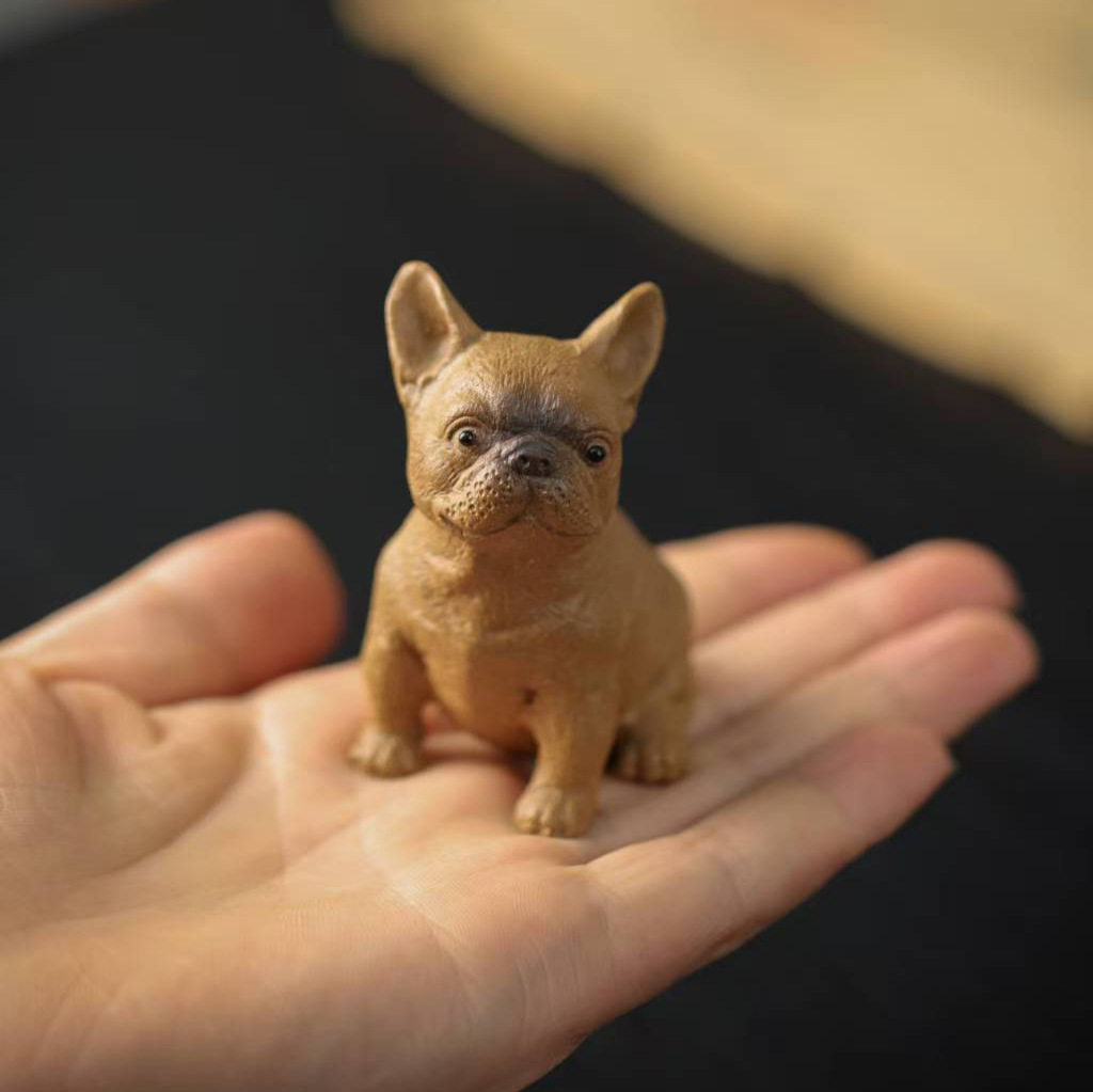 宜兴紫砂茶宠法斗狗旺财可爱斗牛犬茶玩可养茶台摆件