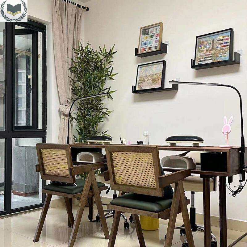 复古风实木胡桃色美甲桌带吸尘器款美甲台单双人简约现代款经济型