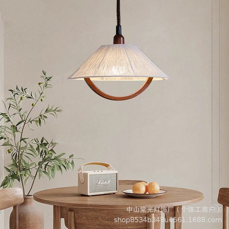 日式中古棉麻伸缩吊灯卧室书房实木法式美式复古可升降餐厅吧台灯