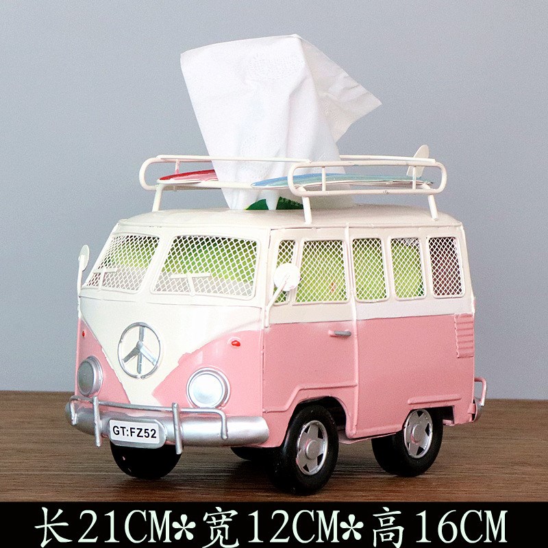 工业风创意复古冲浪滑板巴士汽车模型纸巾抽纸盒铁艺纸巾盒摆件