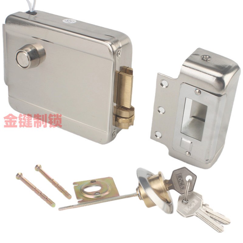 拉丝单头电控锁1073电磁锁单元门锁楼宇对讲锁12V2线门禁锁