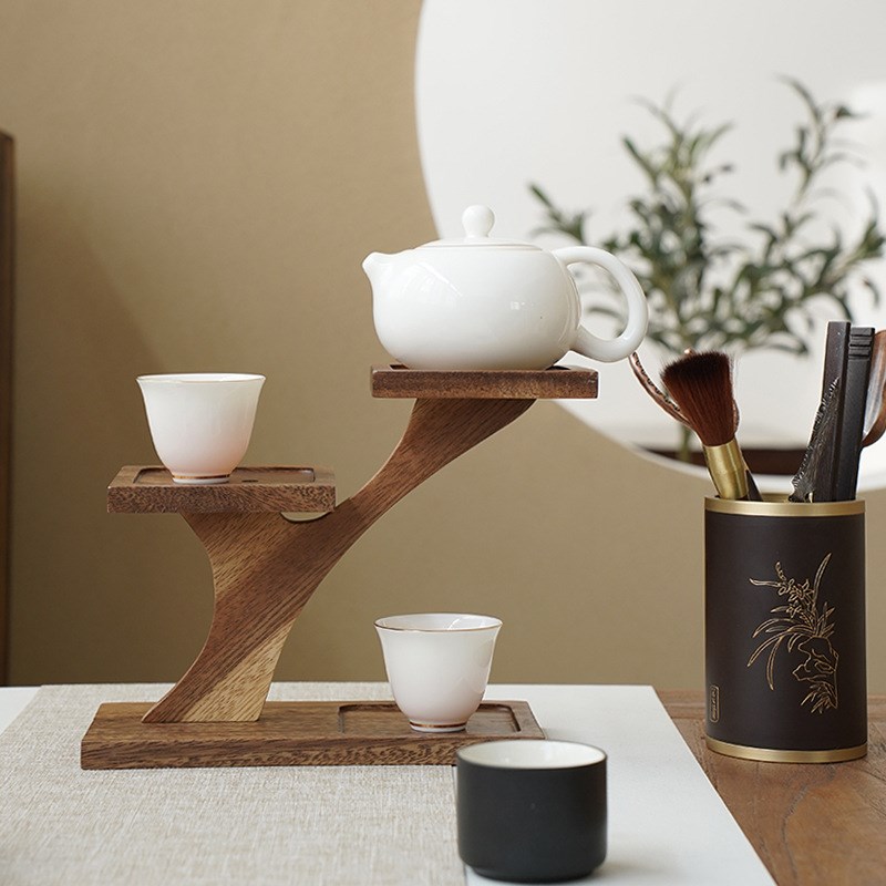 木质桌面茶道配件收纳茶杯客厅厨房茶桌整理杂物置物架杯架层架