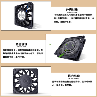 亿达FFB1212EH 12025 12V 1.74A 12CM温控调速大风量增压机箱风扇