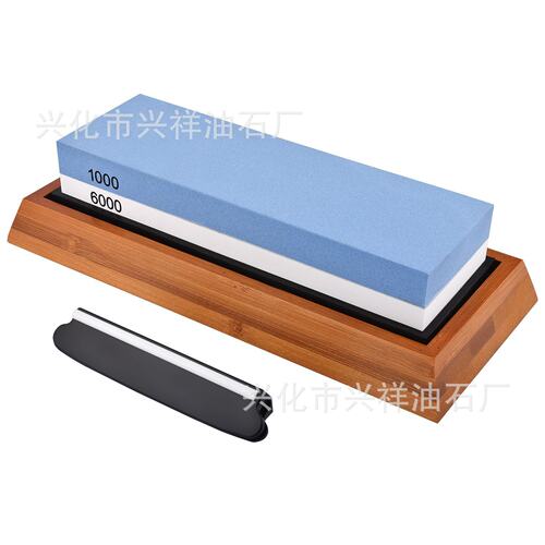 1000#/6000#双面磨刀石 超精高档木盒底座 蓝白磨石 户外工具家用