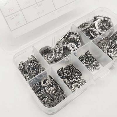 270pcs/盒 304内锯齿锁紧垫圈 防松止动垫圈M3M4M5M6M8M10M12套装