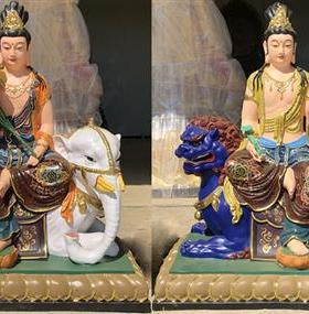 文殊普贤菩萨佛像玻璃钢雕塑神像陶瓷定制树脂生漆脱胎木雕铸铜雕