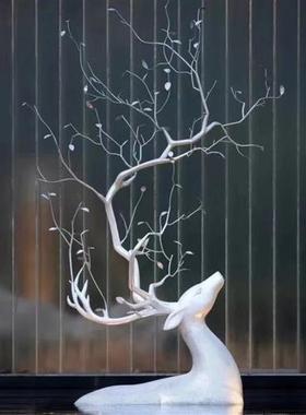 不锈钢镂空梅花鹿雕塑玻璃钢白色鹿摆件售楼部酒店大堂艺术装饰品