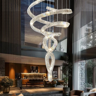 别墅挑空客厅大吊灯水晶灯设计师轻奢大气美人鱼loft复式楼梯吊灯