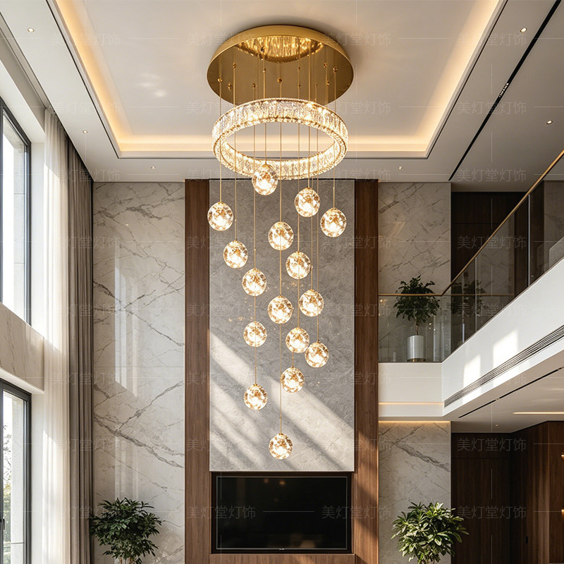 轻奢别墅楼梯间长吊灯自建房吊顶LOFT/复式住宅/