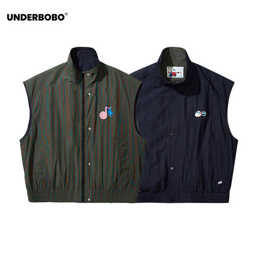 UNDERBOBO双面穿落肩格纹马甲