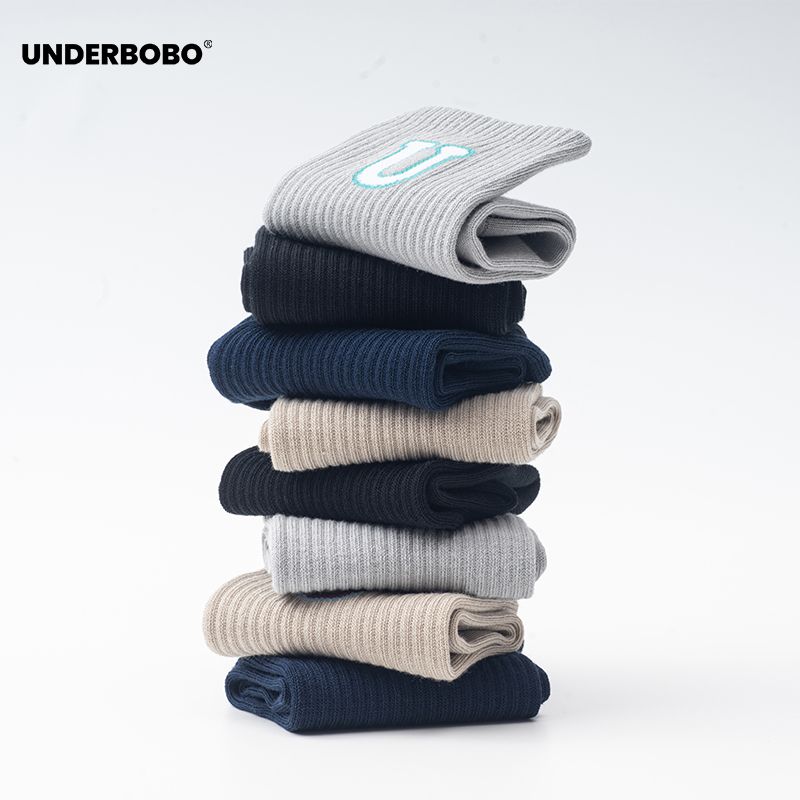 UNDERBOBO纯色吸汗透气棉中筒袜