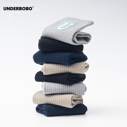 UNDERBOBO纯色吸汗透气棉中筒袜