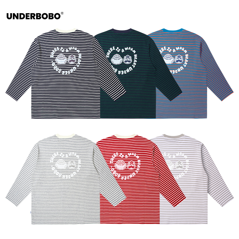 UNDERBOBO爱心条纹圆领情侣女T恤