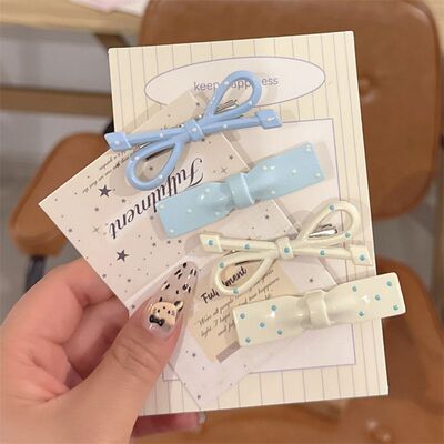 奶蓝波点蝴蝶发夹 春夏少女心韩系简约小众百搭海边造型发卡