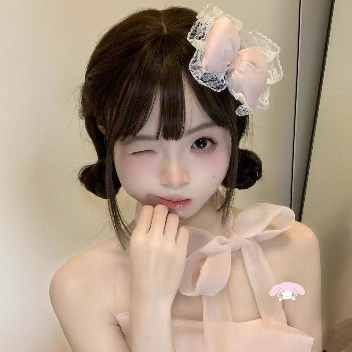 甜度爆表蕾丝边枕头蝴蝶结发夹浅嫩粉色填充棉立体发饰女甜妹可爱