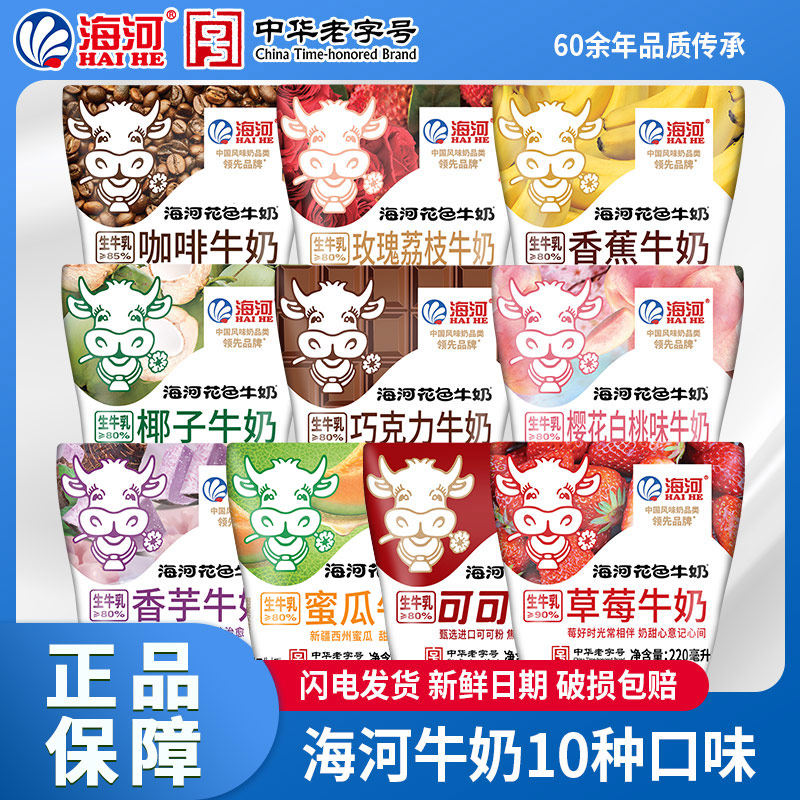 海河牛奶椰子巧克力可可草莓18种口味10袋儿童学生早餐奶风味奶x