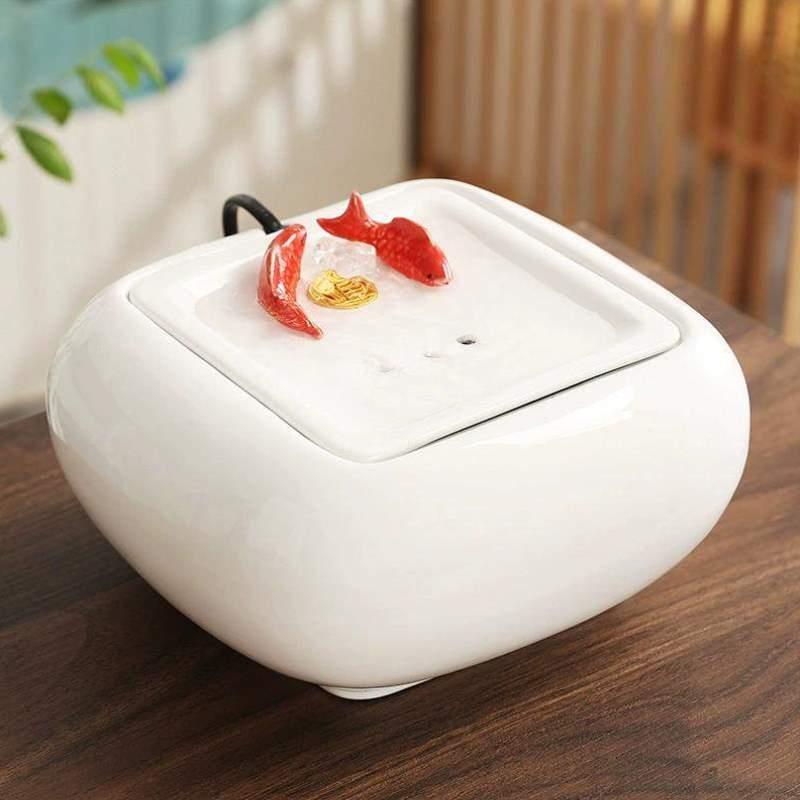 猫咪鱼缸小型办公室陶瓷流水摆件桌面流水自动饮水器循环摆件循环
