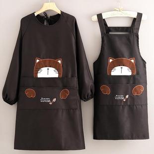 韓版 罩衣工作服大人圍 圍裙女防污耐磨時尚 t家用透氣廚房做飯長袖