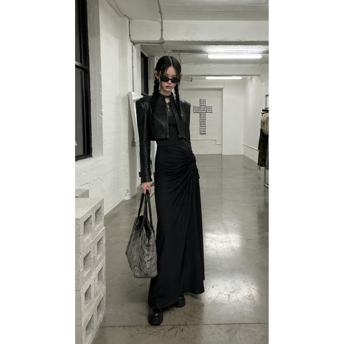 DarkGothic暗黑款皮衣Cropped Leather Jacket夹克小众设计感辣妹