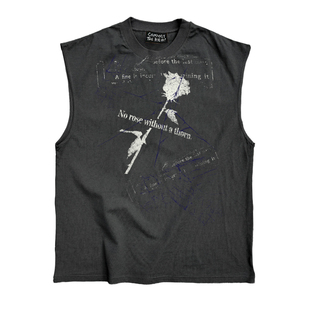 美式 百搭无袖 重磅暗黑复古玫瑰 夏季 T恤 ootd古着砍袖 十卟SHIBU