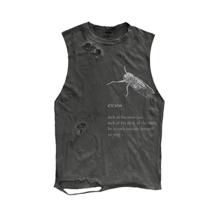 做旧亚文化ins小众暗黑系废土风破洞砍袖 十卟SHIBU 做旧破洞款