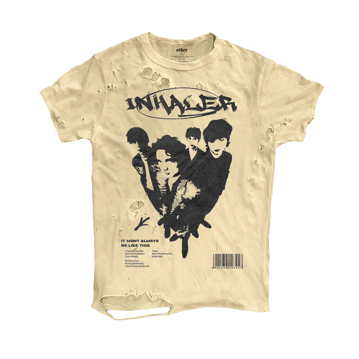 十卟SHIBU Inhaler乐队摇滚ins朋克风重金属180克破洞短袖T恤潮流