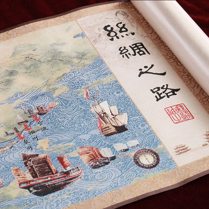 丝绸之路织锦卷轴画陕西安纪念品刺绣