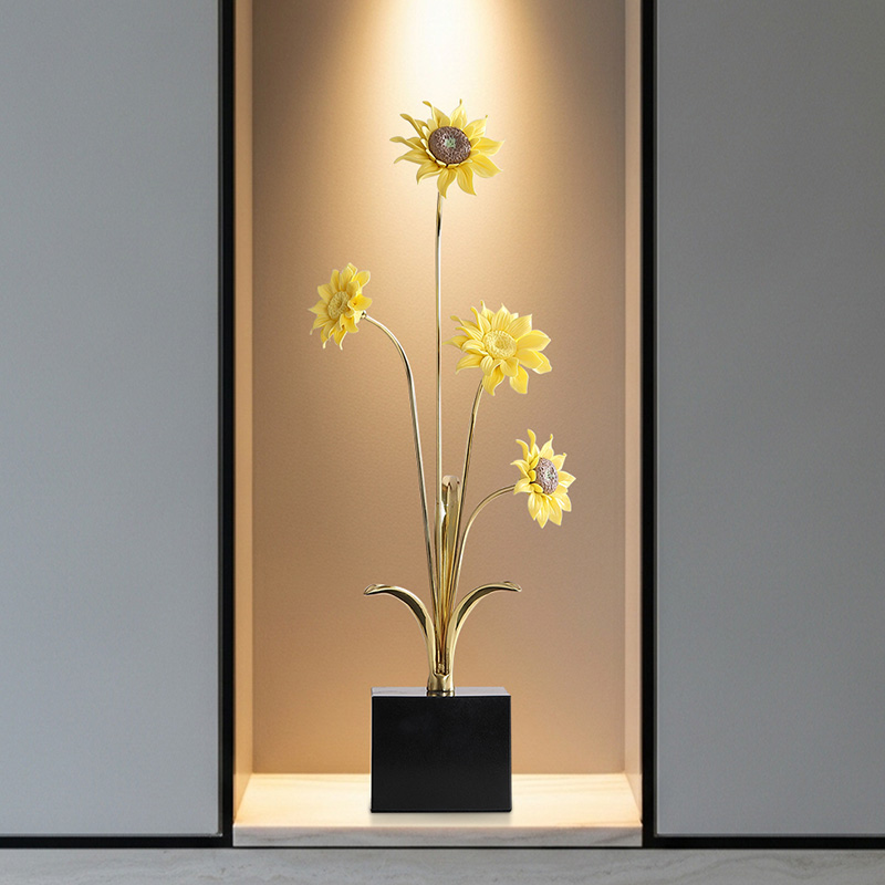 向阳而生陶瓷向日葵摆件黄铜工艺品客厅电视柜玄关斗柜装饰品礼品