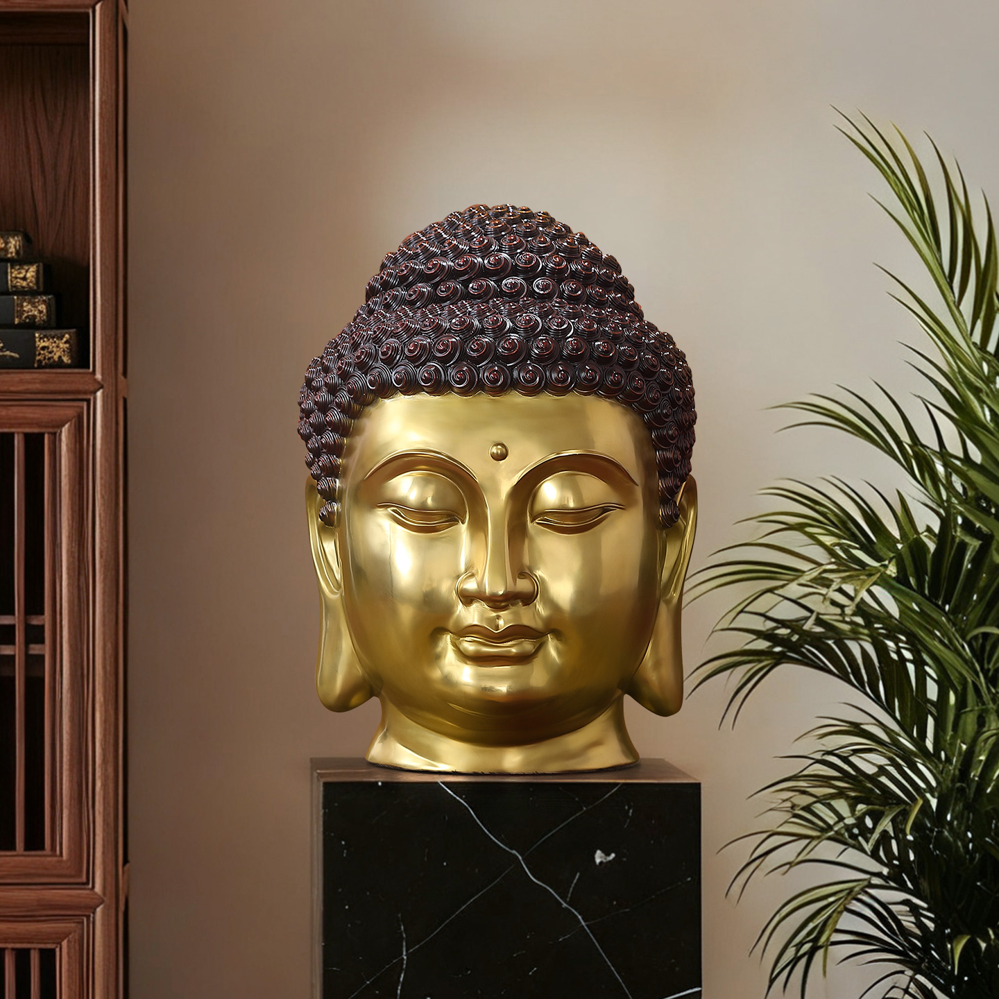 全铜佛首禅意佛头摆件大号释迦牟尼佛佛铜像中式玄关装饰设计师款