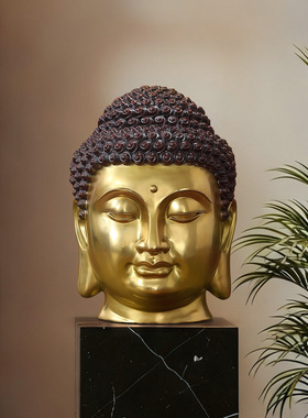 全铜佛首禅意佛头摆件大号释迦牟尼佛佛铜像中式玄关装饰设计师款