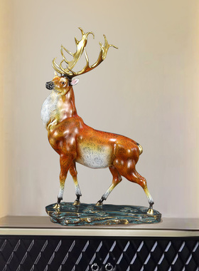 东方禧一路祥云生财麋鹿摆件黄铜家居客厅中式装饰品乔迁新居礼物